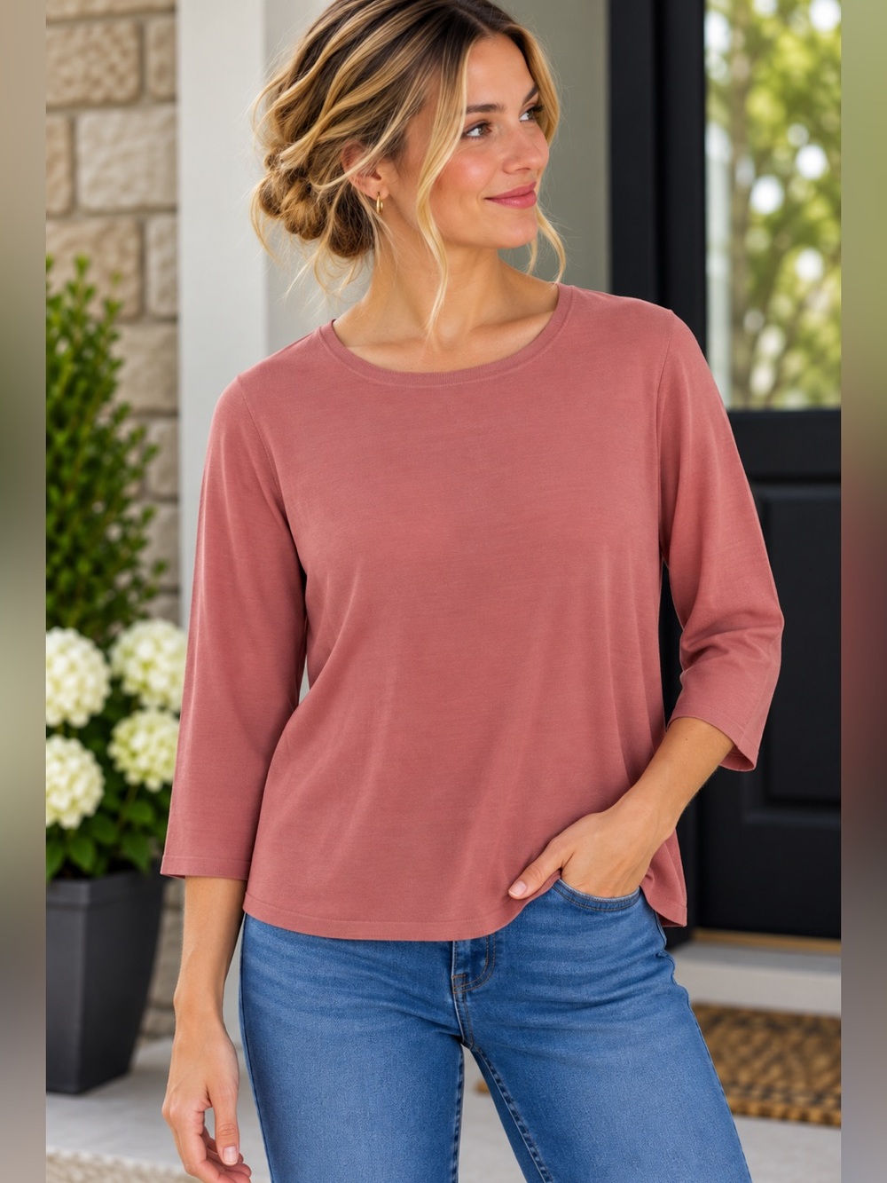 NWT Pendleton Women’s Dusty Rose Silk Blend Knit Top XL 3/4 Sleeve